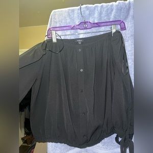 Black 1X plus size off the shoulder blouse with lose strings. Lose button up.
